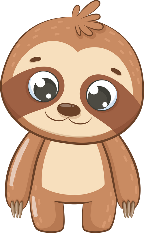 The cute sloth stands and smiles