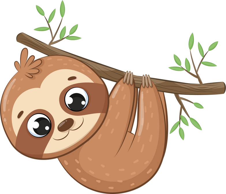 Cute sloth hanging on a tree branch.